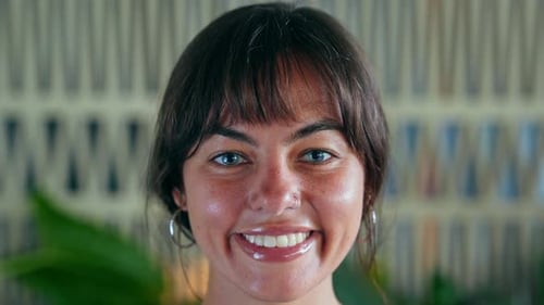 Smiling Young Woman Close Up Portrait Indoors
