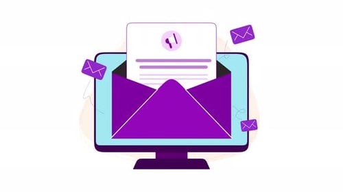 Flat Design Email Notification on Computer Monitor