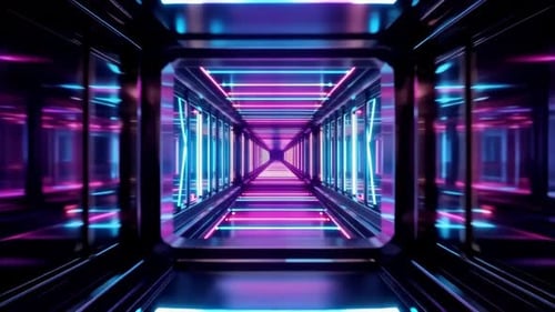 Futuristic Neon SciFi Corridor Motion Loop