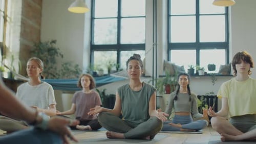 Yoga Class Practicing Meditation for Health and Wellness