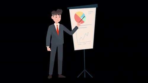 Animated Businessman Presenting Corporate Data in Flat Design