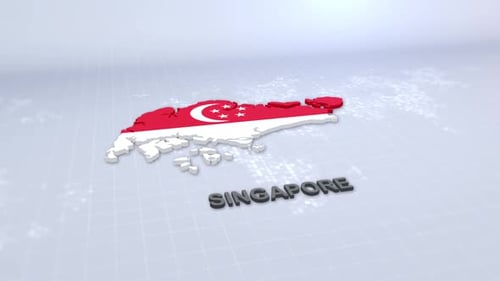 Animated 3D Map of Singapore with National Flag
