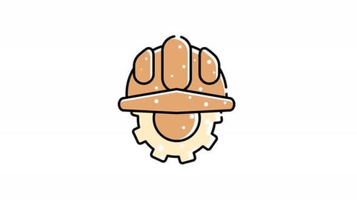 Brown helmet industry on a gear icon animation