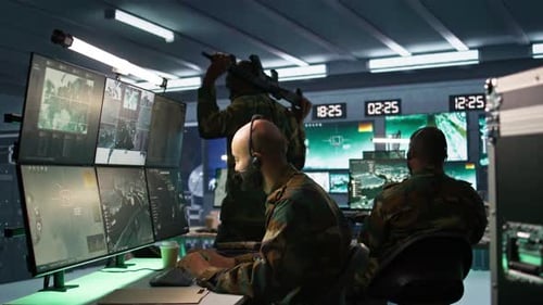 Soldiers Working in a Futuristic Office Environment