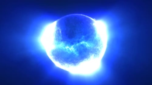 Bright blue sphere with a cosmic texture, floating against a dark background, suggesting a celestial