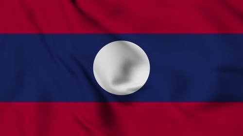 Realistic Waving Flag Of Laos With Fabric Texture