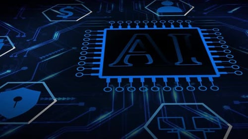Artificial Intelligence Chip on Futuristic Circuit Board Background