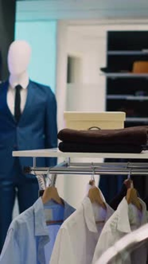 Vertical Video Empty Clothing Store with Casual and Formal Wear Design