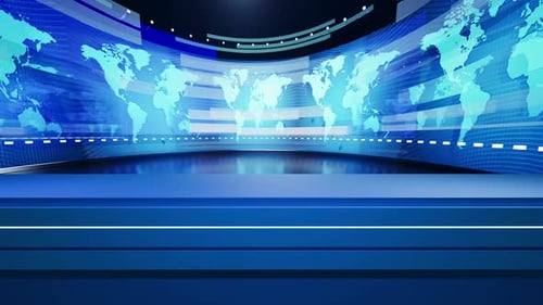 World Map Background With News Presenter Table