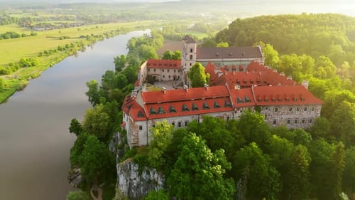 Aerial View of Benedictine Abbey in Tyniec Poland at Dawn