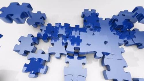 Animated Blue Puzzle Pieces Connecting to Form a Solid Surface