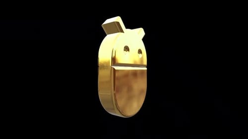 Golden 3D Android Robot Icon Rotating Animation