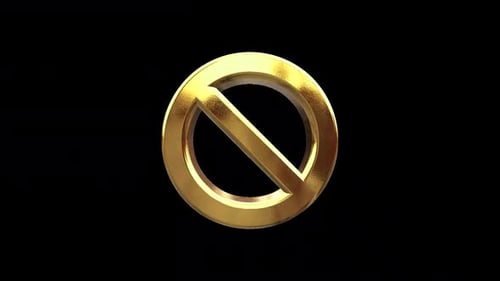 Shiny Gold No Entry Sign Spinning Loop Animation