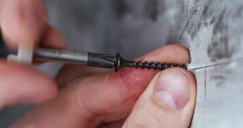 Screw Being Screwed into Wall with Screwdriver