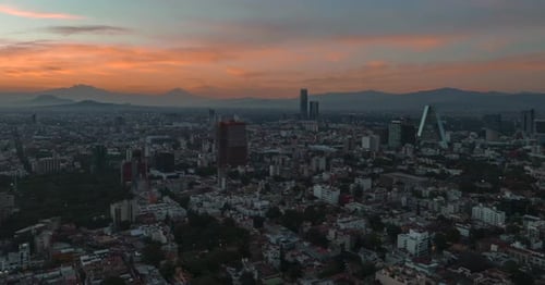 Beautiful aerial view of modern urban Mexico City, at sunrise