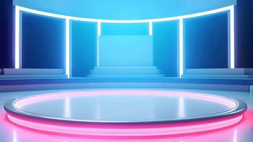 Futuristic Virtual Studio Stage with Neon Lights for Presentations