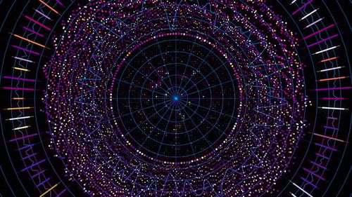 Große Datenkomplexe, runde Graphen, Draufsicht auf den Cyberspace of AI aus dem Quantencomputeruniversum