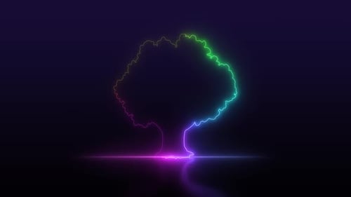 Colorful Neon Light Tree Outline Animation Loop