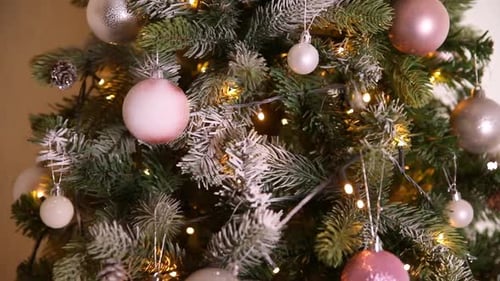 Decorated Christmas Tree with Ornaments and Lights