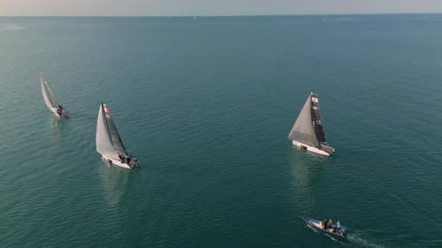 Sailboats Racing on the Open Ocean in Daytime
