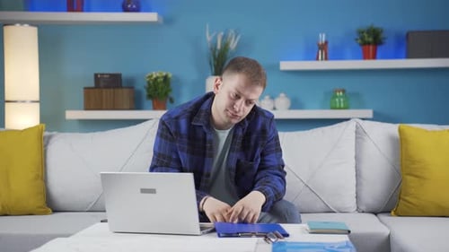 Home office worker man thinking about private life problems.