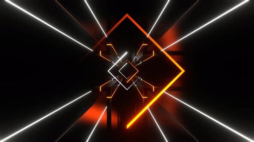 Orange And White Neon Minimalist Space With Squares Background Vj Loop In 4K