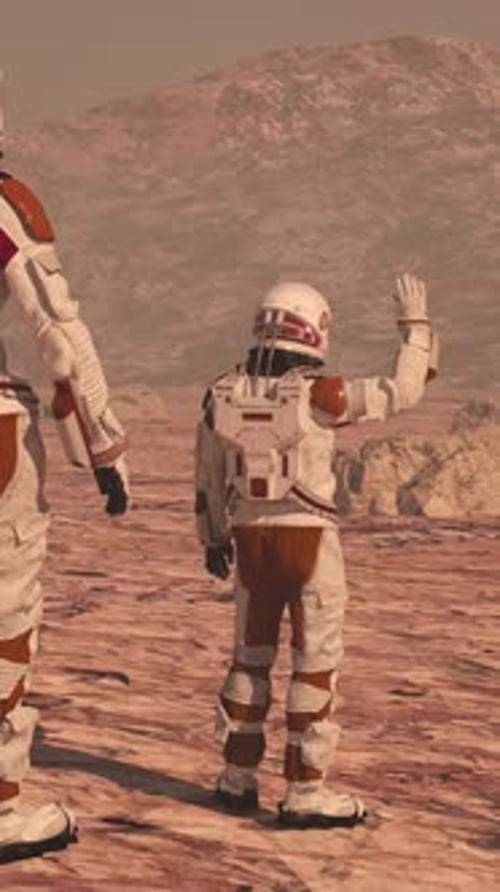 Family colonists to Mars, a man, a woman and a child.