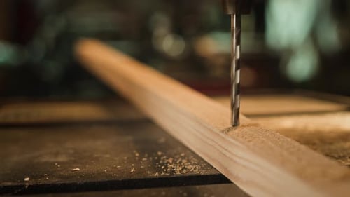 Drilling Hole In Wooden Block
