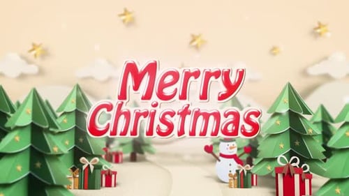 Animated Merry Christmas Text Reveal In Festive Winter Scene