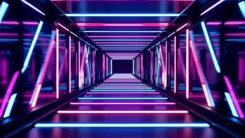 Futuristic Neon SciFi Tunnel with Blue and Pink Lights