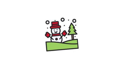 Animated Christmas Snowman with Tree and Falling Snow