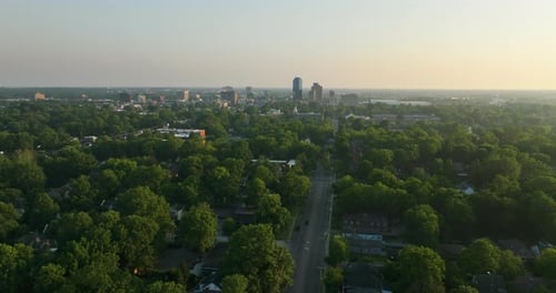 Aerial View of Downtown District of Lexington City in Kentucky USA at Sunset High Skyscraper