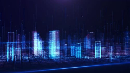Business Cyber Technology City Holographische futuristische Skyline Streams mit digitalem Datenhintergrund