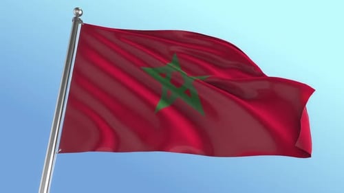 Realistic Morocco Flag Waving on a Blue Sky