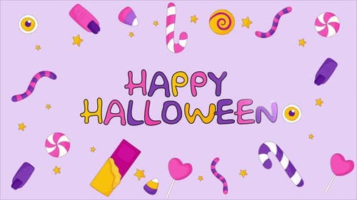 Animated Happy Halloween Title with Candy Decoration