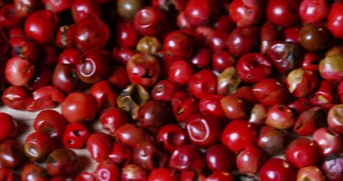 Close Up of Red Peppercorns Panning to Left