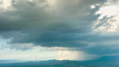 Hyper lapse video motion, rain storms and black clouds moving over the mountains.