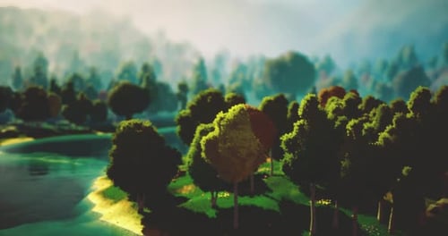 Animated Stylized Nature Landscape with Water Scene