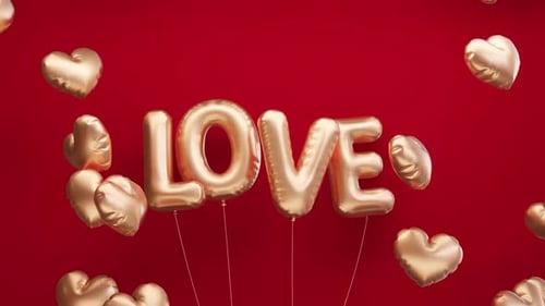 Romantic Golden Love Balloons and Heart Animation