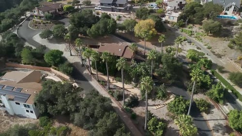 Aerial Shot of Suburban Residential Modern Subdivision House in Neighborhood Street California USA