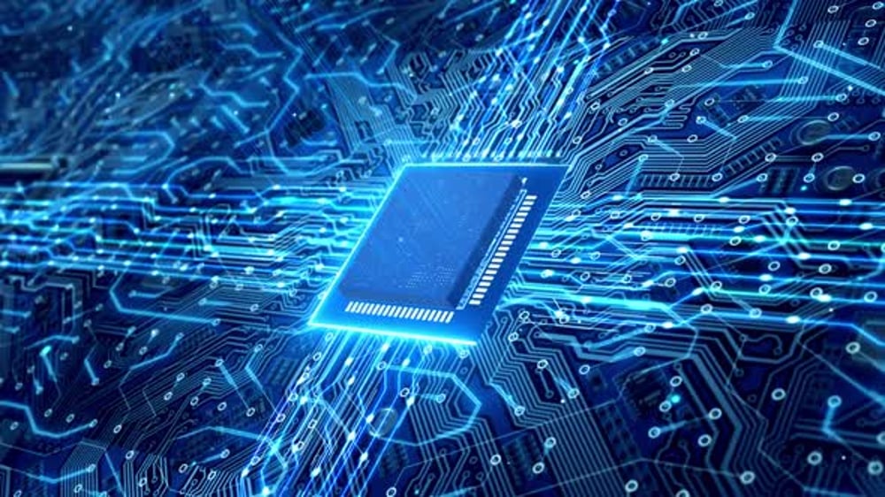 Futuristic Blue Circuit Board with Glowing CPU Animation, Backgrounds ...