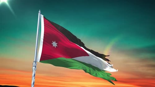 Realistic Jordan National Flag Waving in Wind Animation