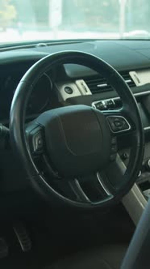 Steering Wheel and Dashboard Of New Car in Dealership