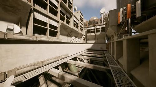 Exploring an Abandoned Urban Site with Satellite Dishes and Concrete