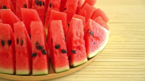 fresh watermelon sliced on plate