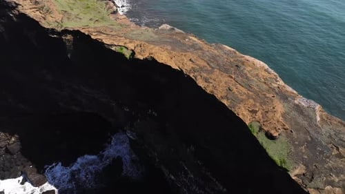 Aerial video over the cliffs of Dyrhulai, South Iceland