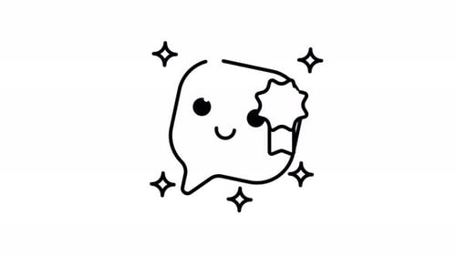 Blue speech bubble with a check mark and stars line art animation video