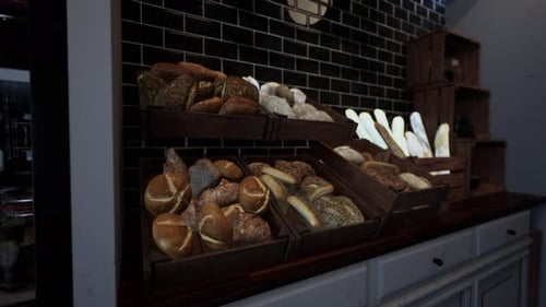 Assorted Bread Display in a Filled Display Case