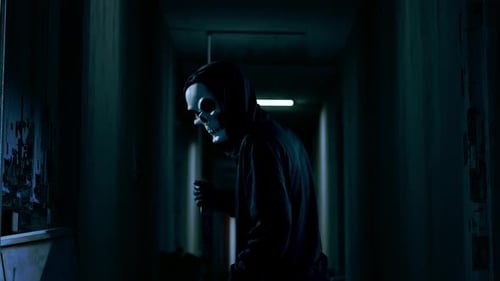 Hooded Figure with Skull Mask and Knife