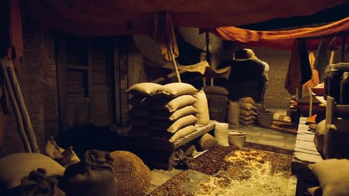 Animated Camera Pan Through Rustic Market Stall